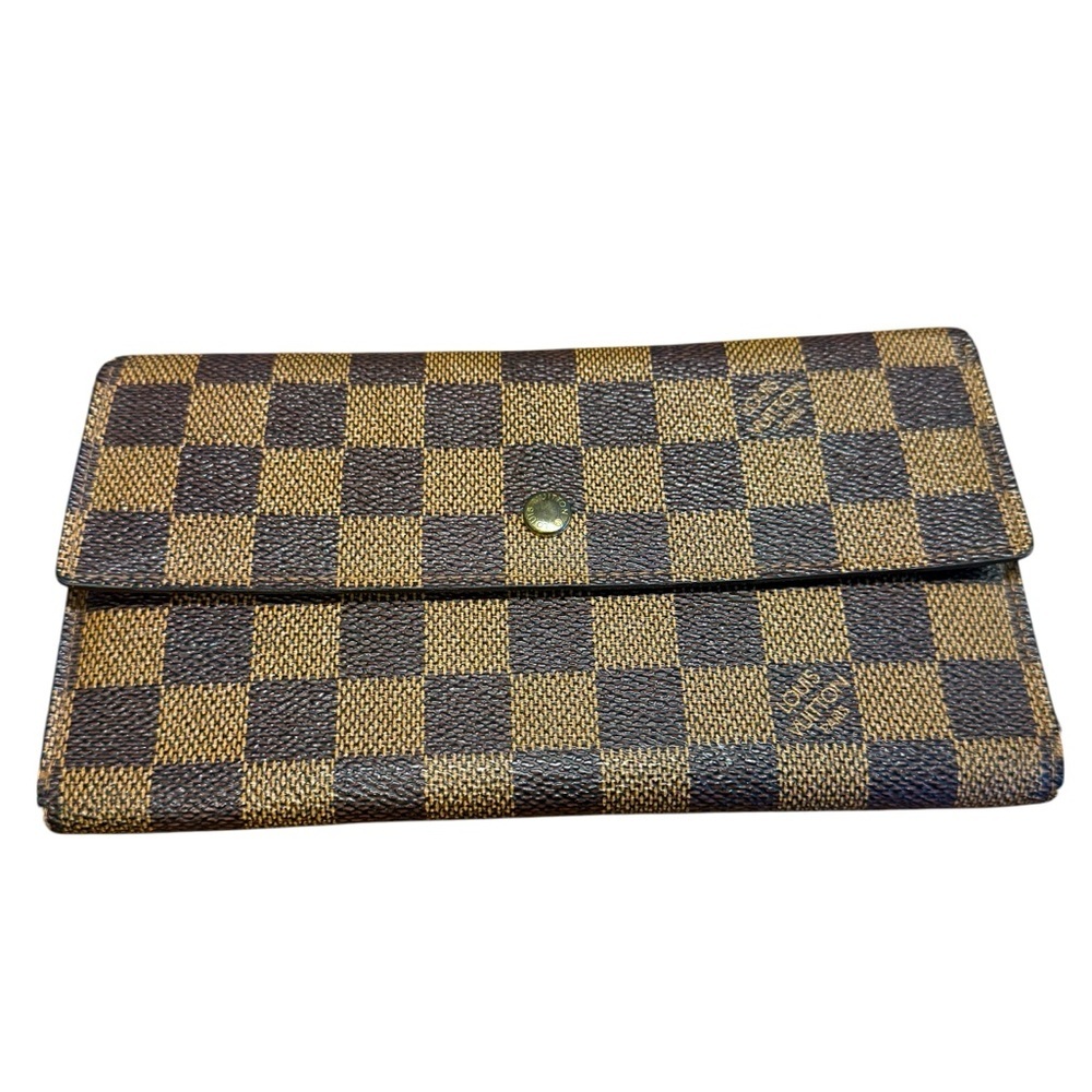 Louis Vuitton Paris Damier Ebene Long Checkered Tri-Fold Leather Wallet Unisex